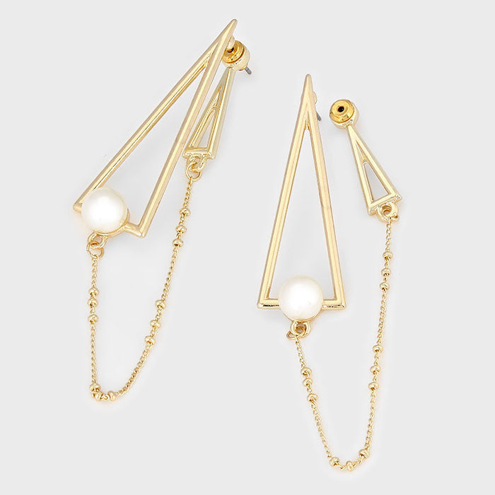 Delta Sigma Theta Inspired Pyramid and Pearl Gold Toned Earrings