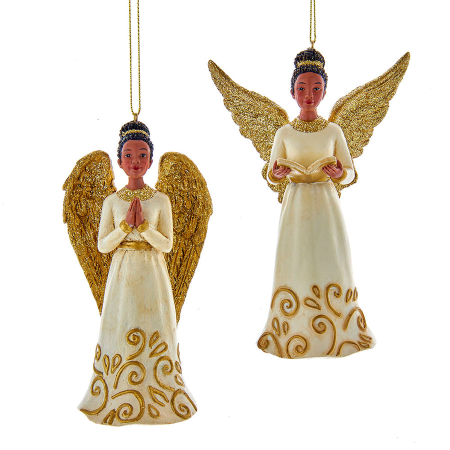 Ivory and Gold Angels: African American Xmas Ornament (Set of 2)