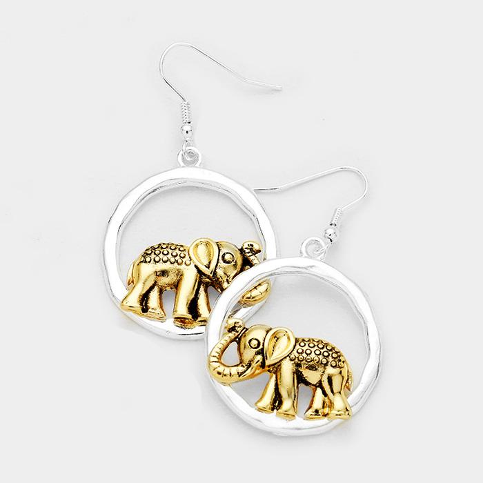 Delta Sigma Theta Inspired Gold and Silver Toned Elephant Hoop Earrings