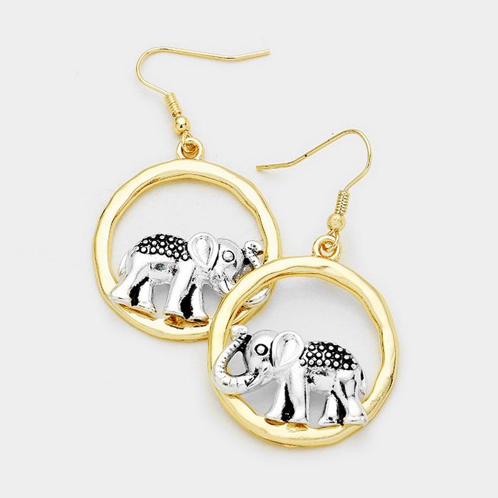 Delta Sigma Theta Inspired Silver and Gold Toned Elephant Hoop Earrings