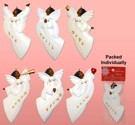 African American Angel Variety Christmas Ornament Set I (White)