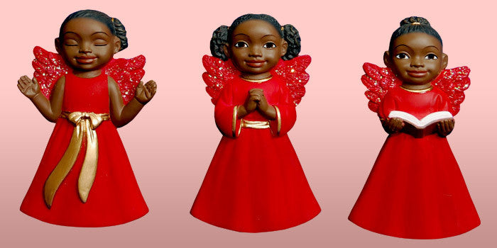 Cherub African American Christmas Ornament Set (Red)