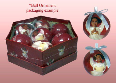 Cherubs Ball African American Christmas Ornament Set (Glossy Finish)