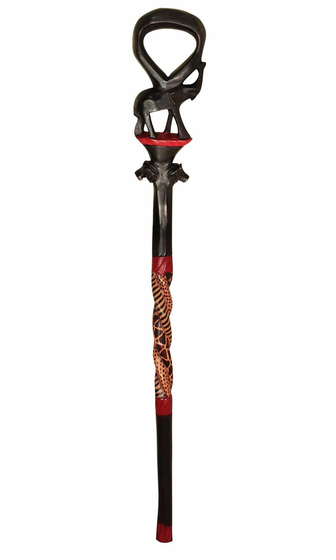 Elephant and Lion Wooden African Walking Cane (Hand Made in Kenya)