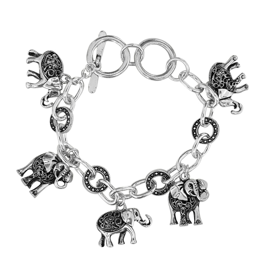 Silver Toned Adjustable Elephant Charm Bracelet with Toggle Clasp