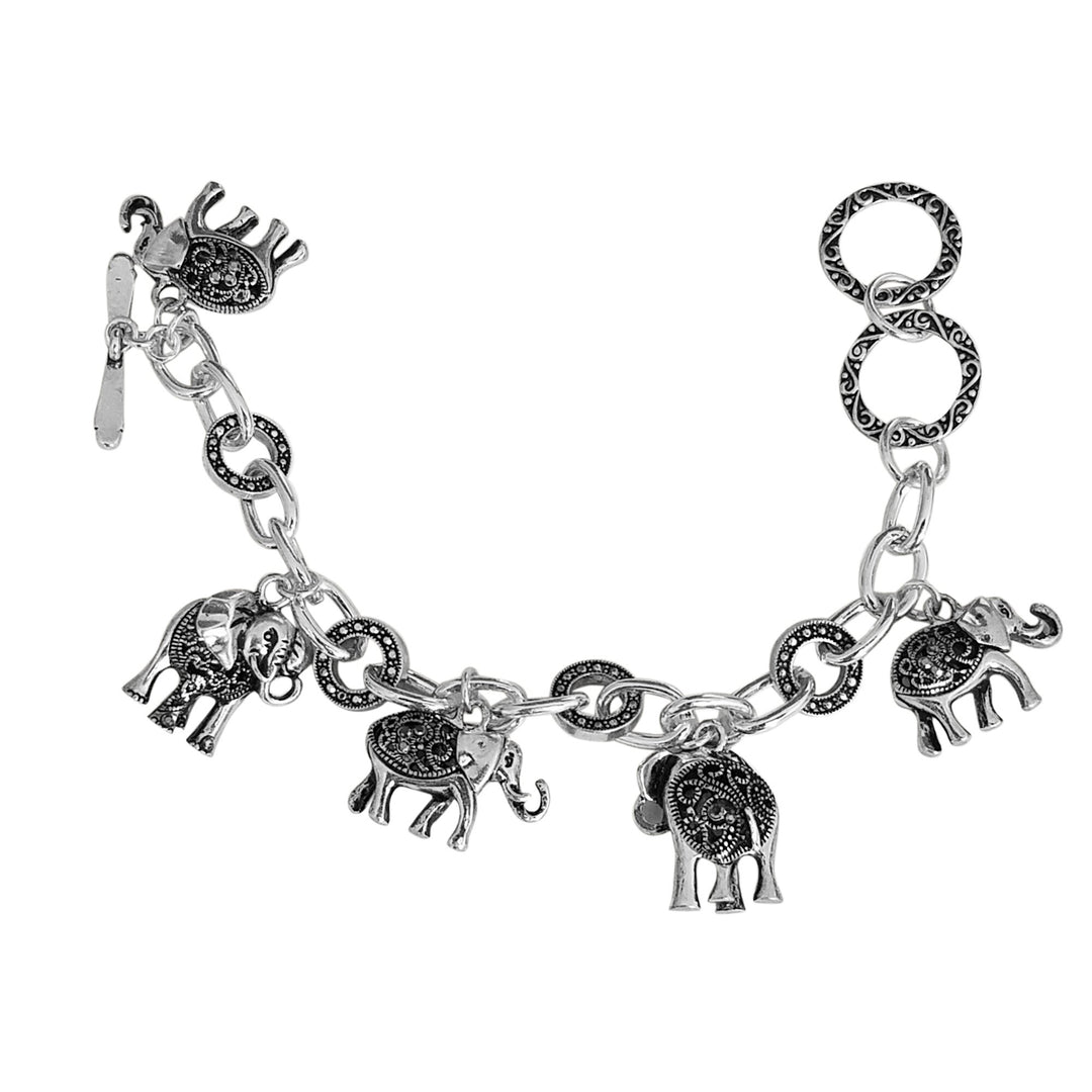 Silver Toned Adjustable Elephant Charm Bracelet with Toggle Clasp