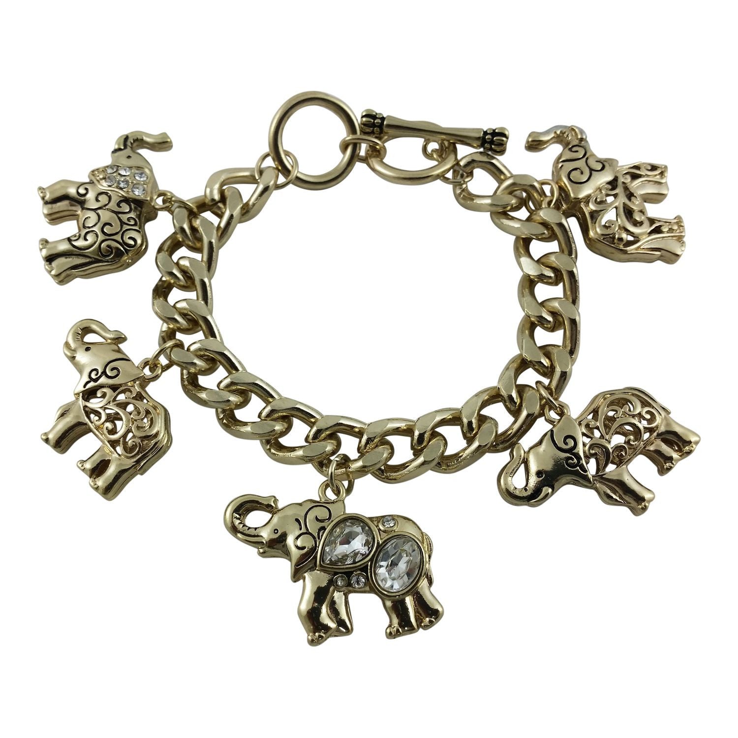 1 of 2: Elephant Gold Toned Chain Link Charm Bracelet