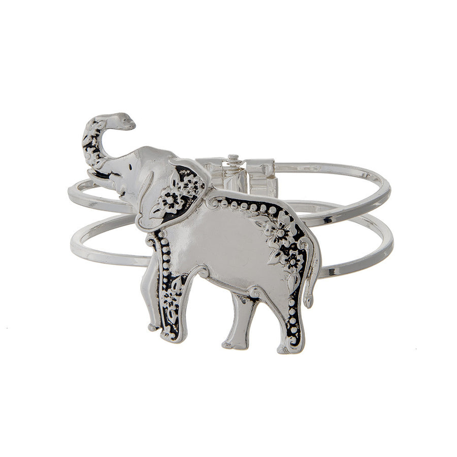 Elephant Hinge Bangle Bracelet by Elephant Boutique (Silver Tone)