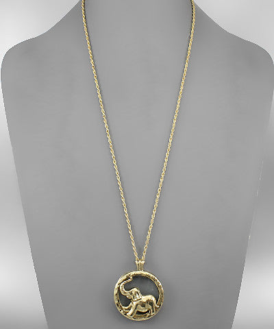 Elephant Pendant with Magnifier Glass (Gold Toned)