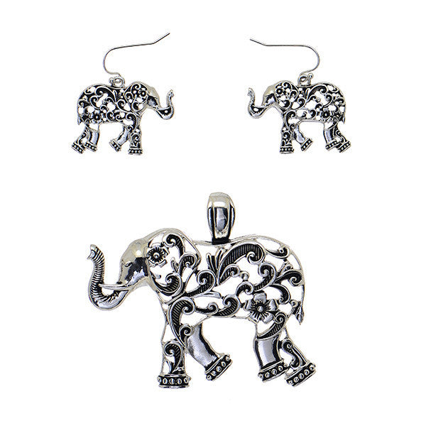 Delta Sigma Theta Inspired Silver Toned Elephant Pendant and Earring Set