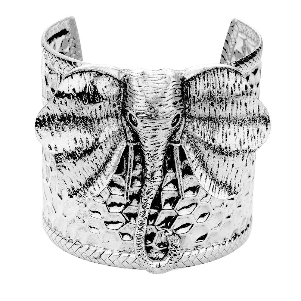 1 of 4: Elephant Strength Cuff Bracelet by Elephant Boutique (Silver Tone)
