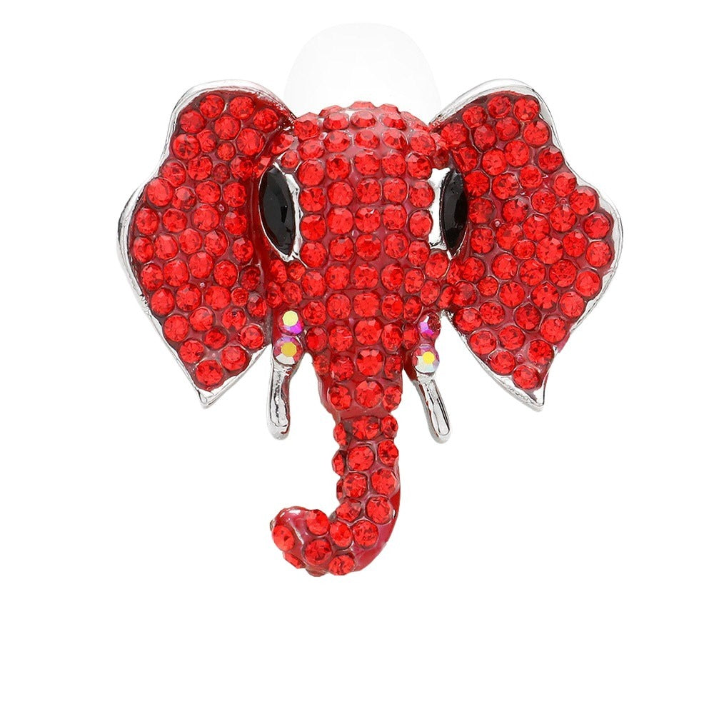 Sparkling Stone Embellished Elephant Stretch Ring (Crimson)