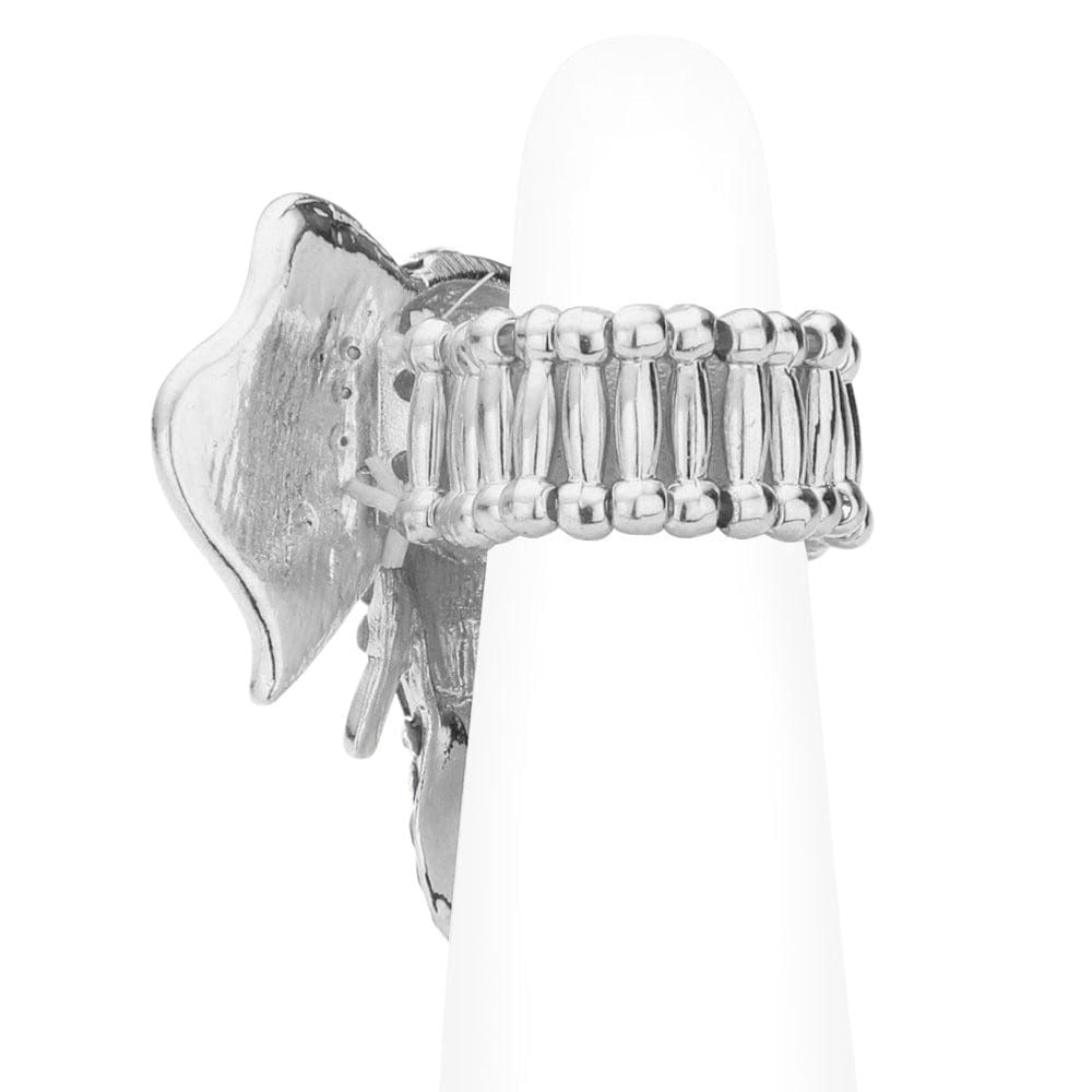 Sparkling Stone Embellished Elephant Stretch Ring (Crimson)