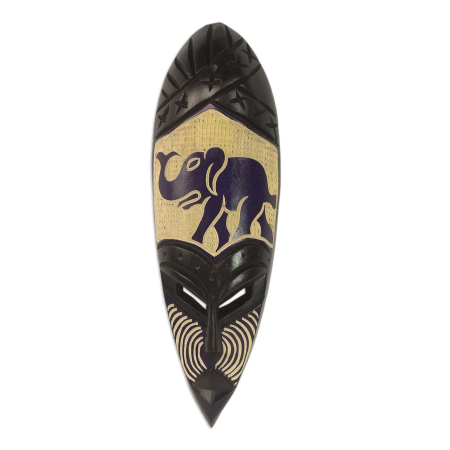 Elephant Vibrations: Authentic Hand Carved West African Mask by Theophilus Sackey