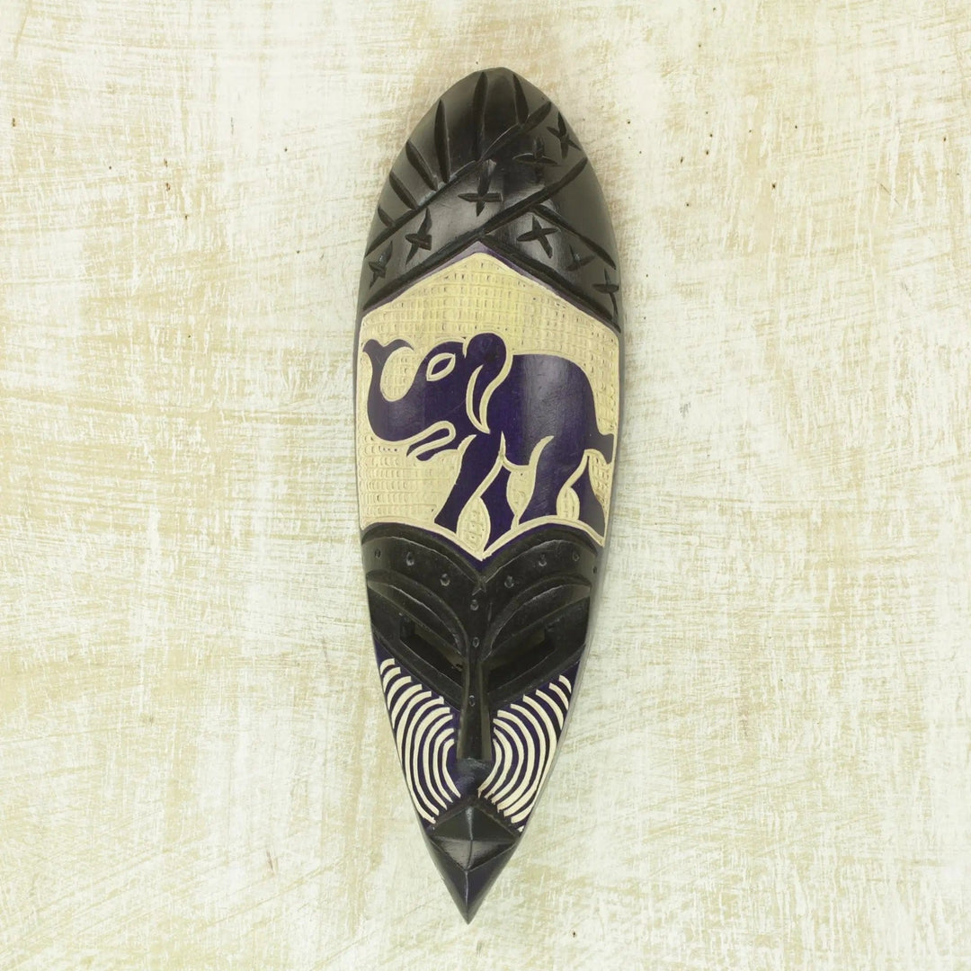 Elephant Vibrations: Authentic Hand Carved West African Mask by Theophilus Sackey