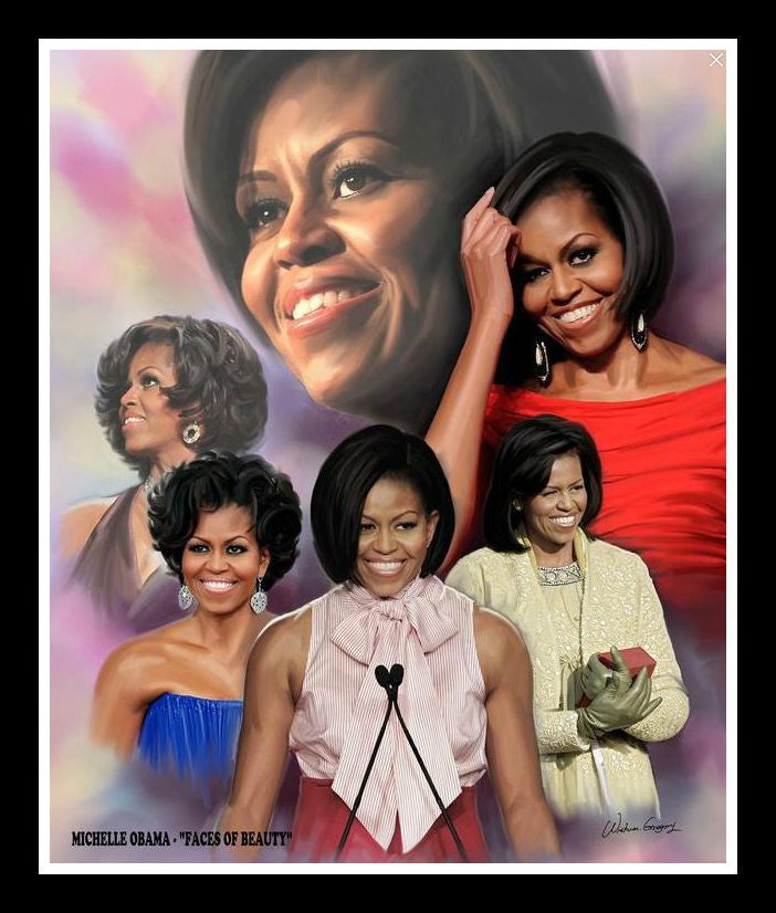 Michelle Obama: Faces of Beauty by Wishum Gregory (Black Frame)
