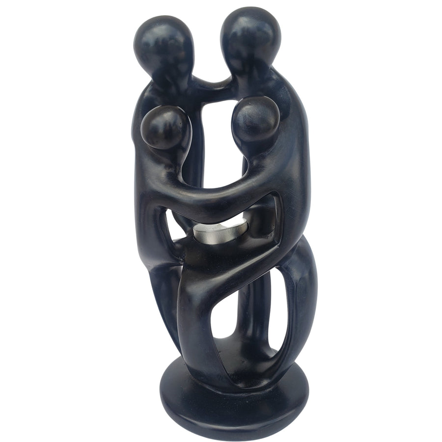 Family Circle: African Soapstone Tea Light Holder Sculpture (Black)