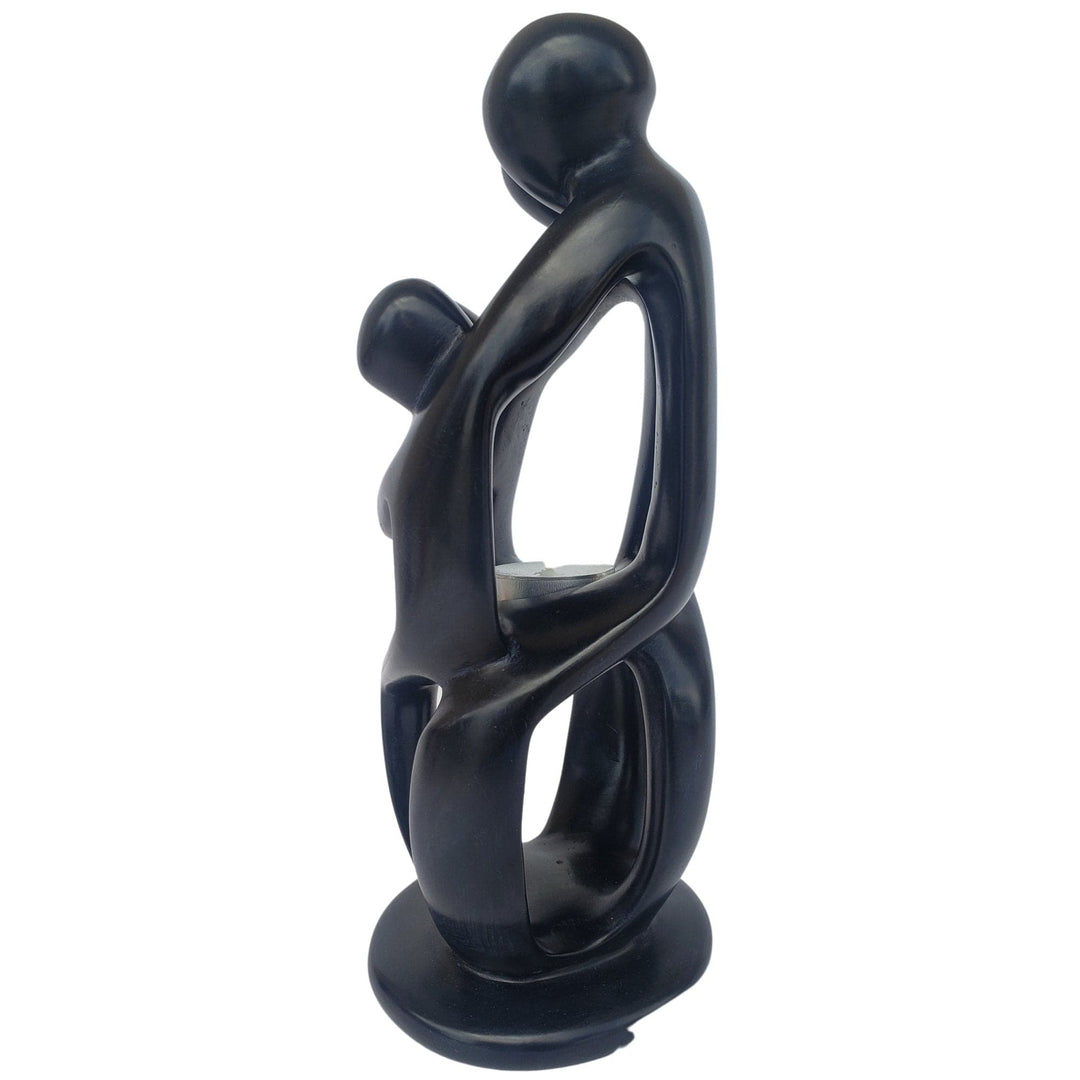 Family Circle: African Soapstone Tea Light Holder Sculpture (Black)