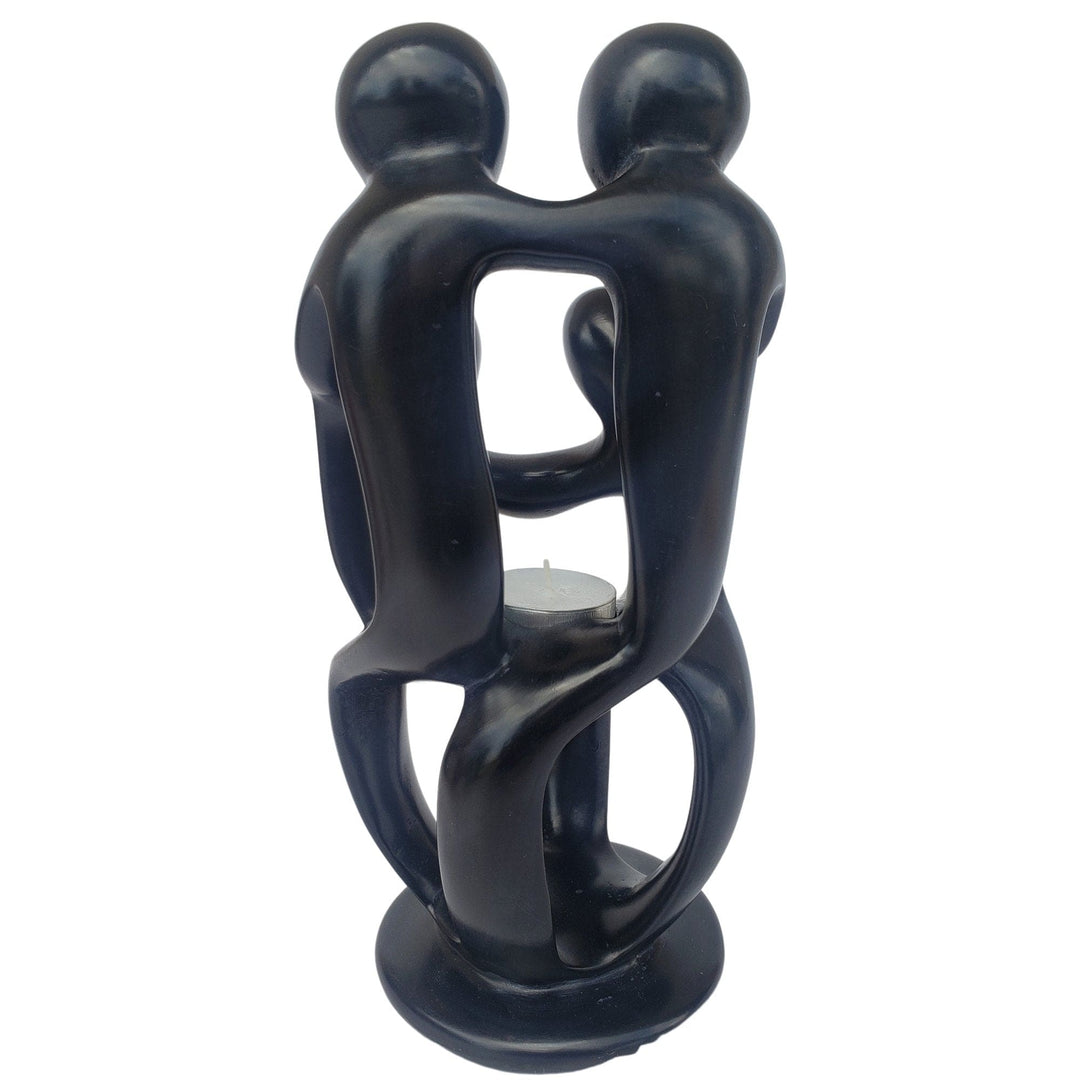 Family Circle: African Soapstone Tea Light Holder Sculpture (Black)