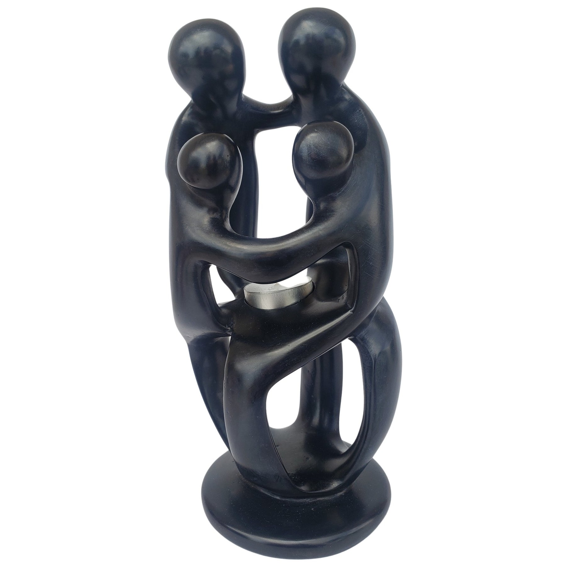 10 of 15: Family Circle: African Soapstone Tea Light Holder Sculpture (Black)