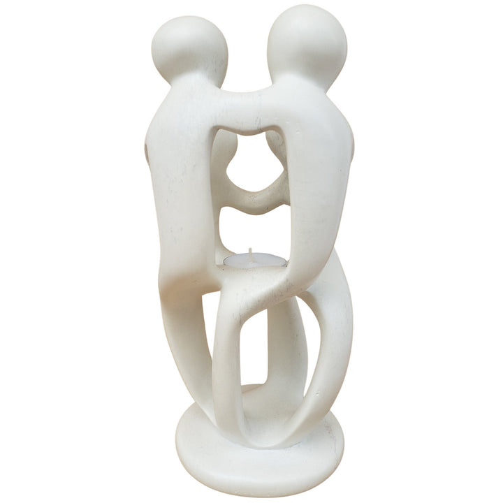 Family Circle: African Soapstone Tea Light Holder Sculpture (Natural)