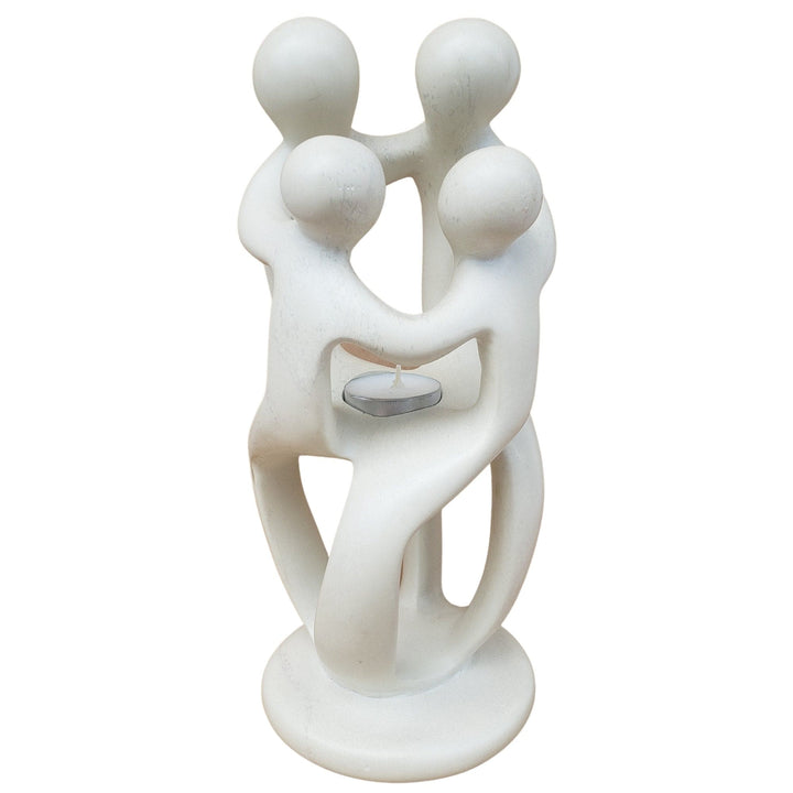 Family Circle: African Soapstone Tea Light Holder Sculpture (Natural)