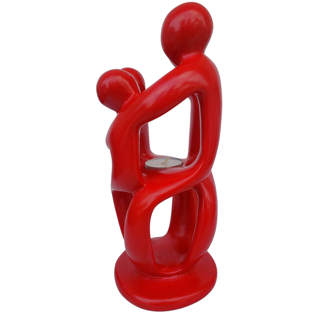 Family Circle: African Soapstone Tea Light Holder Sculpture (Red)