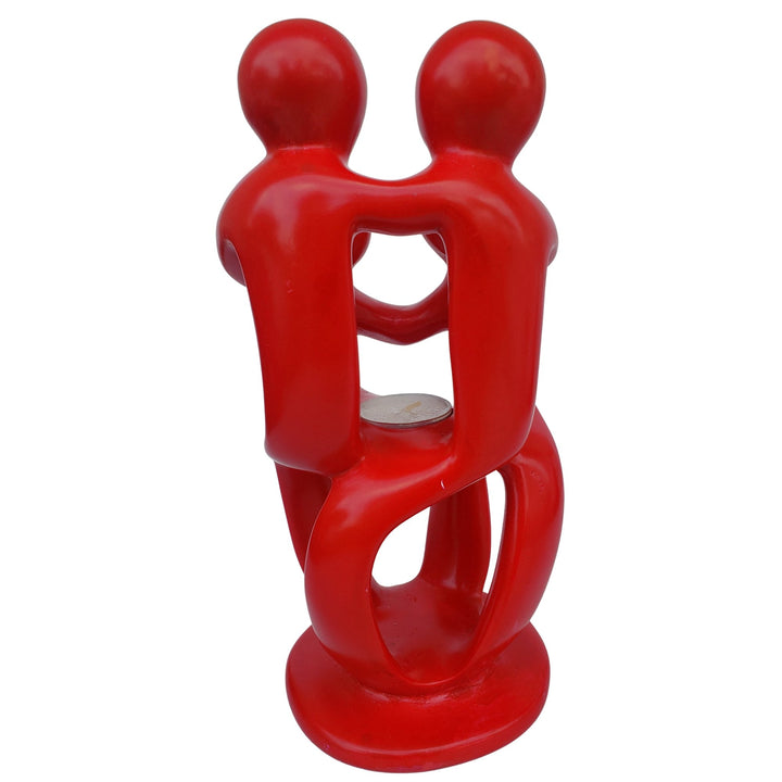 Family Circle: African Soapstone Tea Light Holder Sculpture (Red)