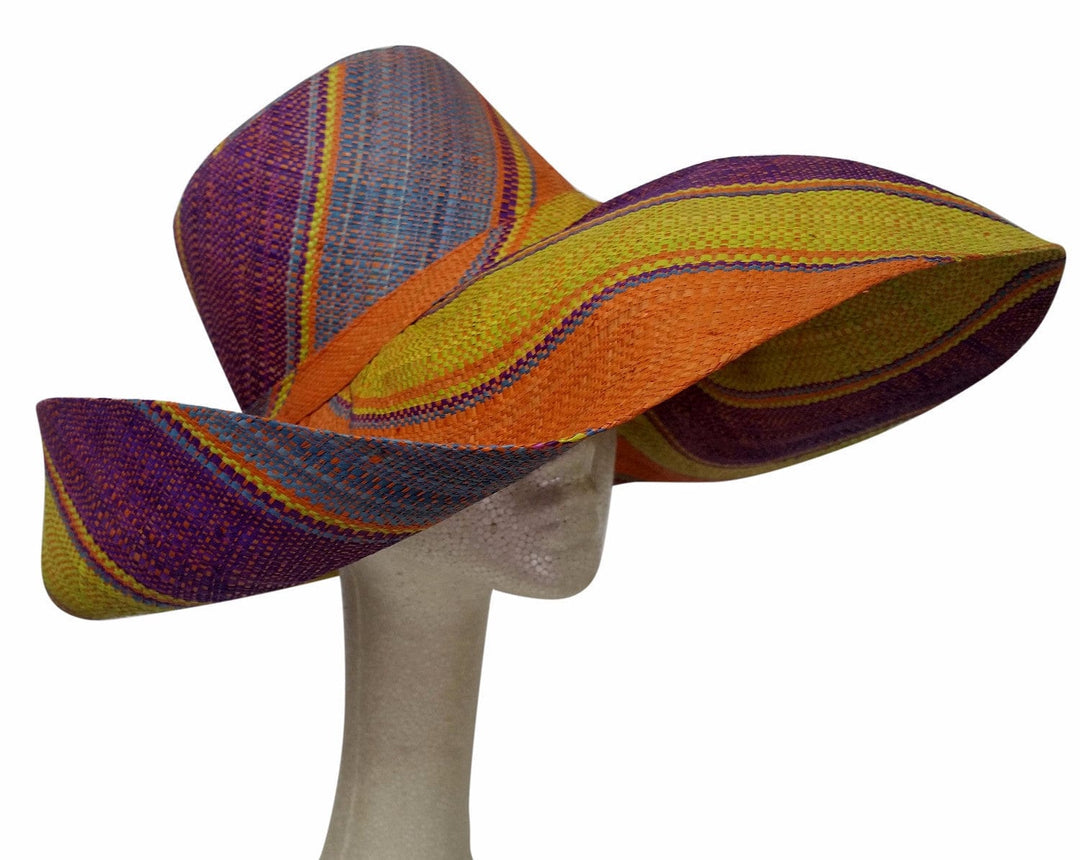 Raziya: Hand Woven Multicolored Madagascar Big Brim Raffia Hat