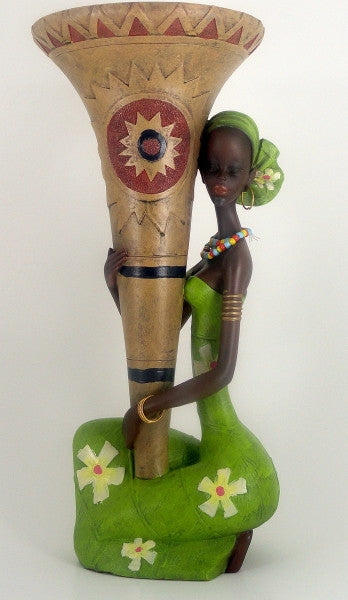 Ethnic Vase with Single Woman (Green) 