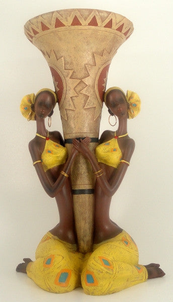 Ethnic Vase with Twin Women (Yellow)