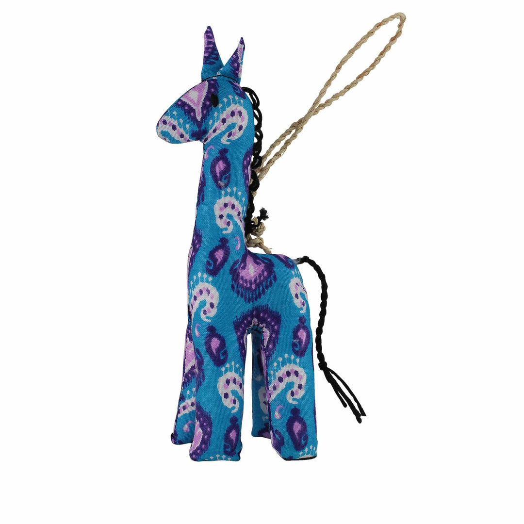 Hand Sewn Ugandan Kikoy Fabric Stuffed Giraffe Christmas Ornament