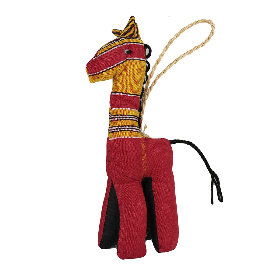 Hand Sewn Ugandan Kikoy Fabric Stuffed Giraffe Christmas Ornament