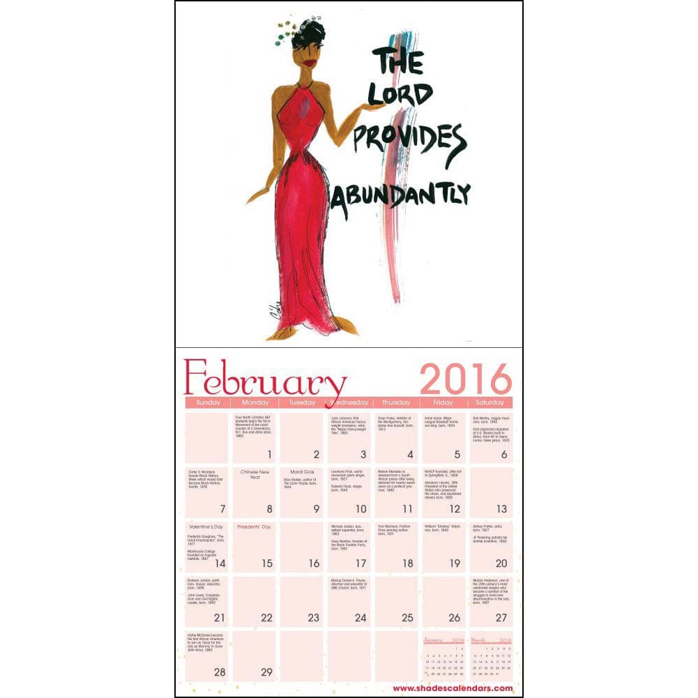 Girlfriends: A Sister's Sentiment by Cidne Wallace: 2016 African American Wall Calendar (Inside)