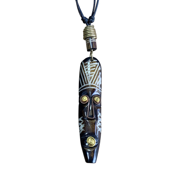 Gold Teeth: Authentic Handmade African Mask Bone & Brass Pendant Necklace