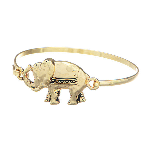 1 of 2: Gold Toned Elephant Bangle Bracelet