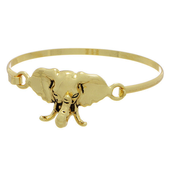 Gold Toned Elephant Head Bangle Bracelet