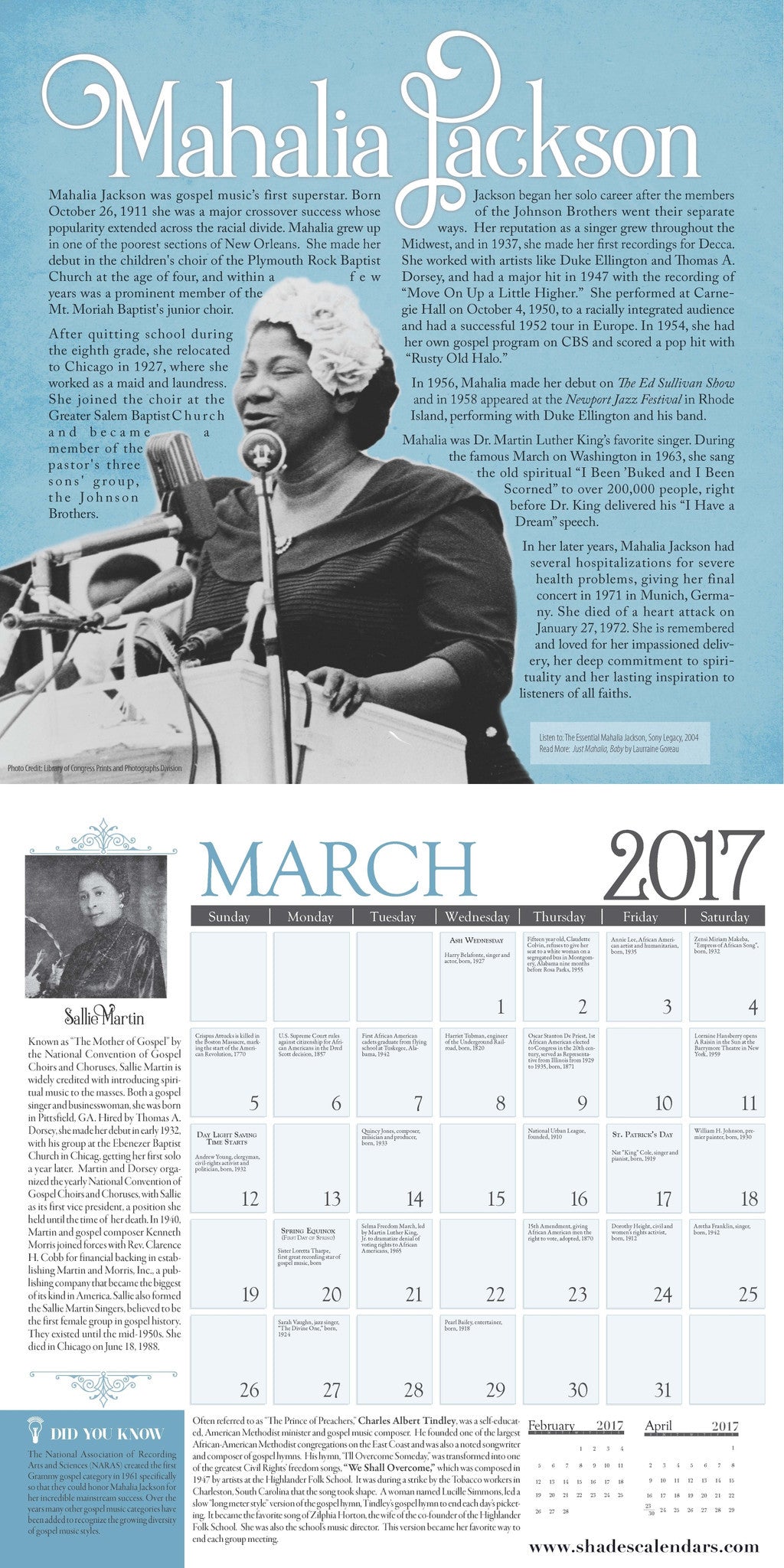 The History of Gospel Music: 2017 African American Wall Calendar (Interior)