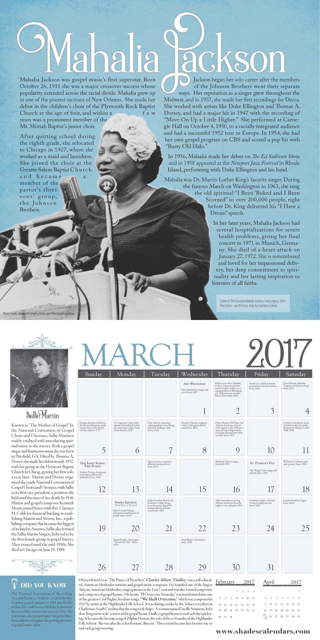 The History of Gospel Music: 2017 African American Wall Calendar (Interior)