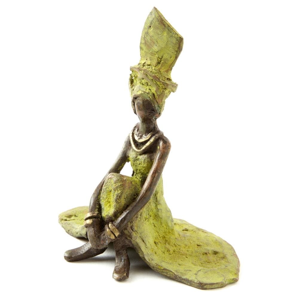 Waiting with Patience: Authentic Handmade African Bronze Sculpture (Burkino Faso)