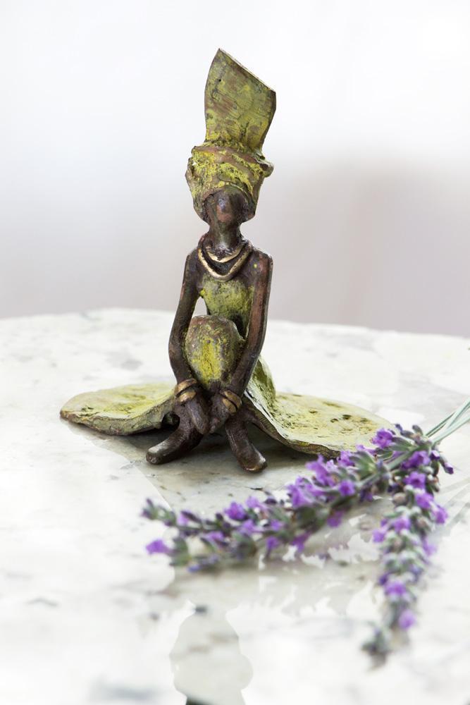 Waiting with Patience: Authentic Handmade African Bronze Sculpture (Burkino Faso)