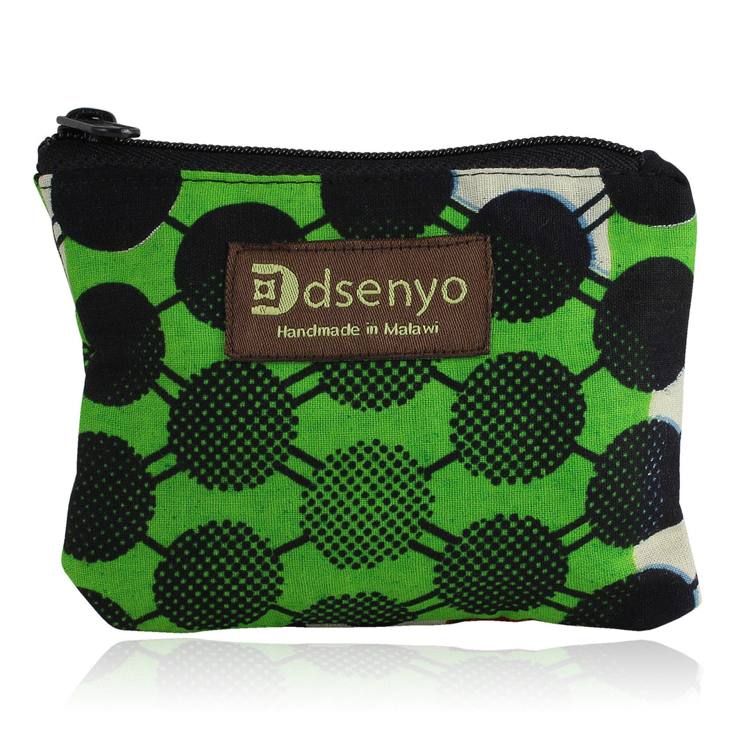 Green Polka Dot Hand Made African Fabric Coin Purse (Malawi)