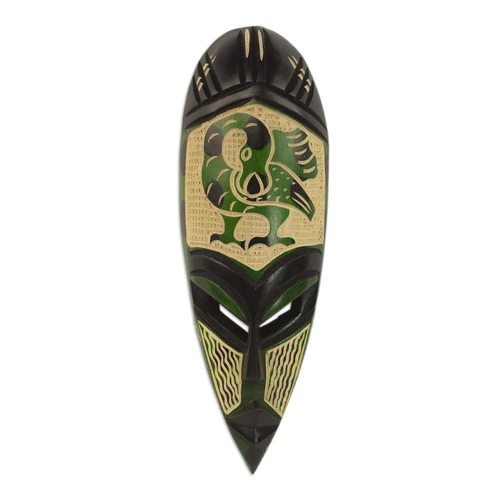 Green Sankofa: Authentic Hand Carved West African Mask by Theophilus Sackey