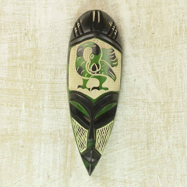 Green Sankofa: Authentic Hand Carved West African Mask by Theophilus Sackey