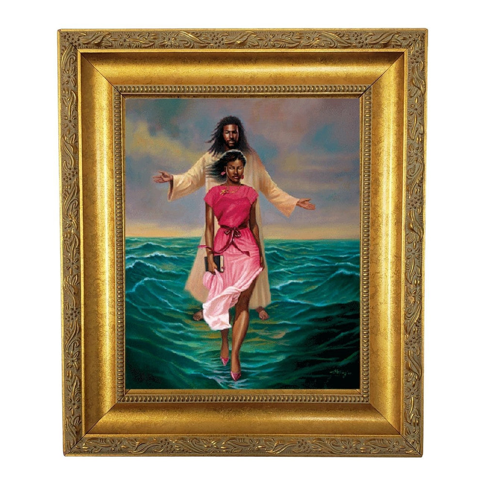 He Walks With Me (African American Jesus) by Sterling Brown (Gold Frame)