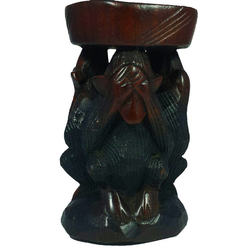 Hear No Evil, See No Evil, Speak No Evil Ash Tray: Hand Made Sierra Leonean Mahagony Wood Sculpture