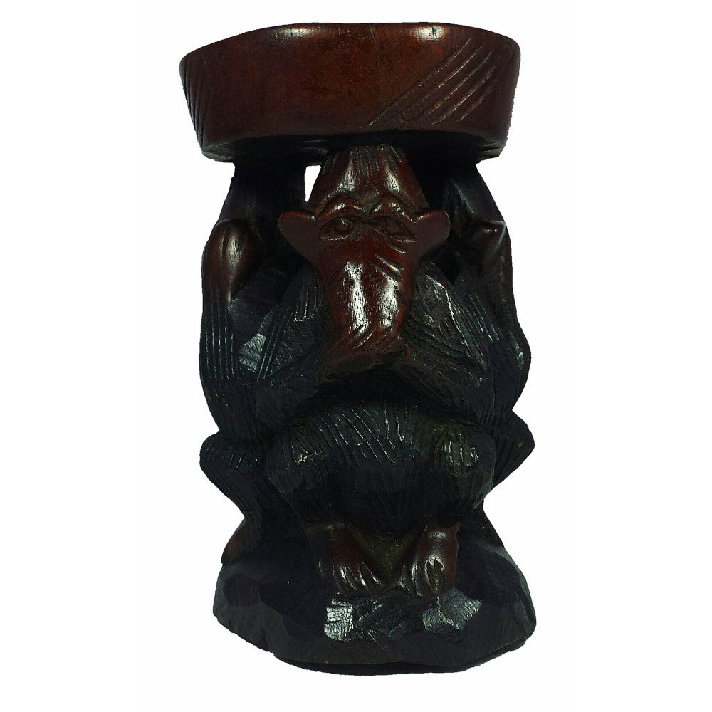 Hear No Evil, See No Evil, Speak No Evil Ash Tray: Hand Made Sierra Leonean Mahagony Wood Sculpture