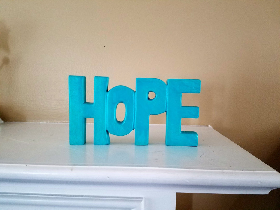 Hope Soapstone "Word" Sculpture (Turquoise): African Tabletop Decor