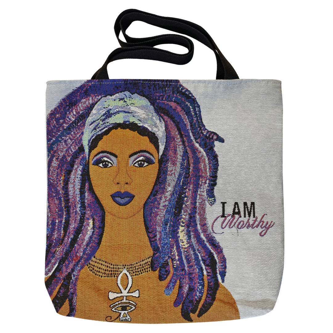 I Am Worthy: African American Woven Tapestry Tote Bag by GBaby