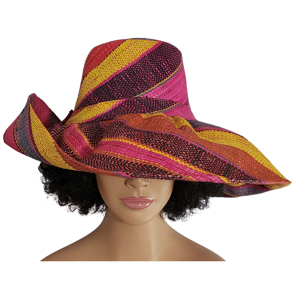 Izara: Authentic Hand Woven Multi-Color Madagascar Big Brim Raffia Sun Hat